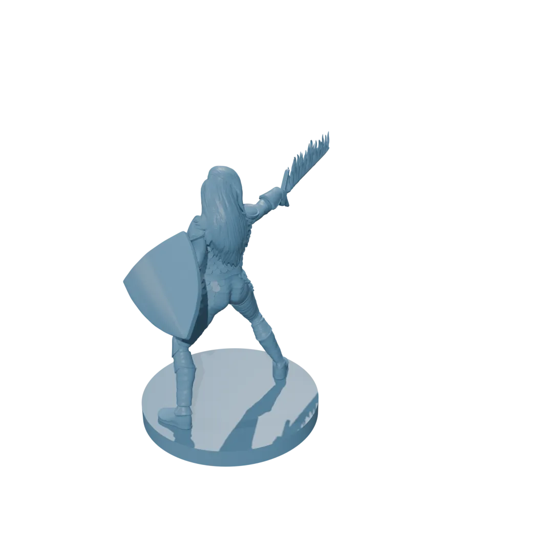 Human Female Fighter Scale Armor Flame Sword Shield - Image 5